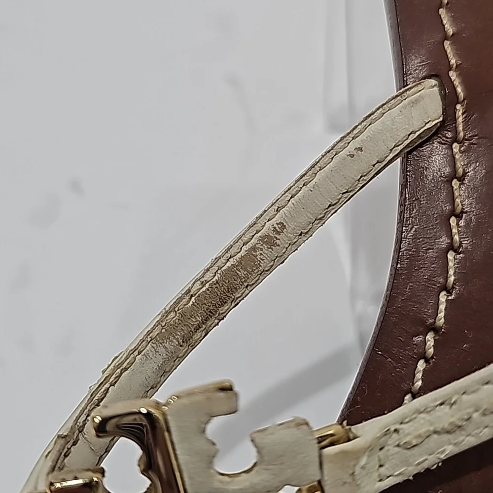 Tory Burch Thong Sandal Logo White Leather Size 8M flats